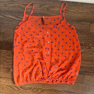 B Jewel Orange Cami with Blue Heart Print and Button Front